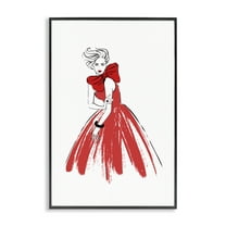 Stupell Industries Lady & Red Bow Dress Novelty Painting Black Framed Art Print Wall Art, 12 x 18