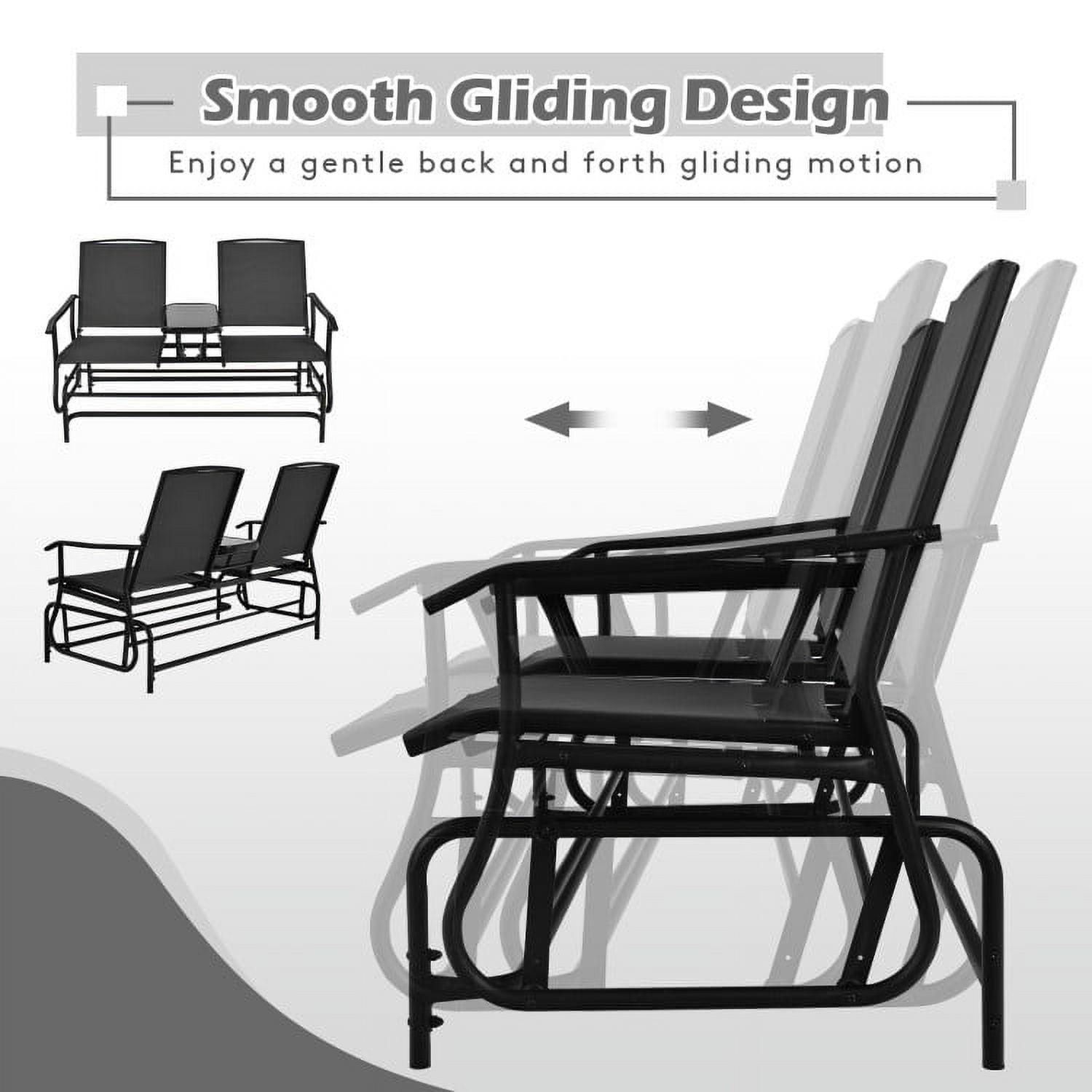 Aimee Lii Outdoor Patio Furniture Set, 2-Person Double Rocking Loveseat with Mesh Fabric and Center Tempered Glass Table, Black