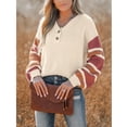 thumbnail image 4 of Cupshe Women's Knit V-Neck Button Long Sleeves Partial Striped Pattern Sweater, 4 of 5