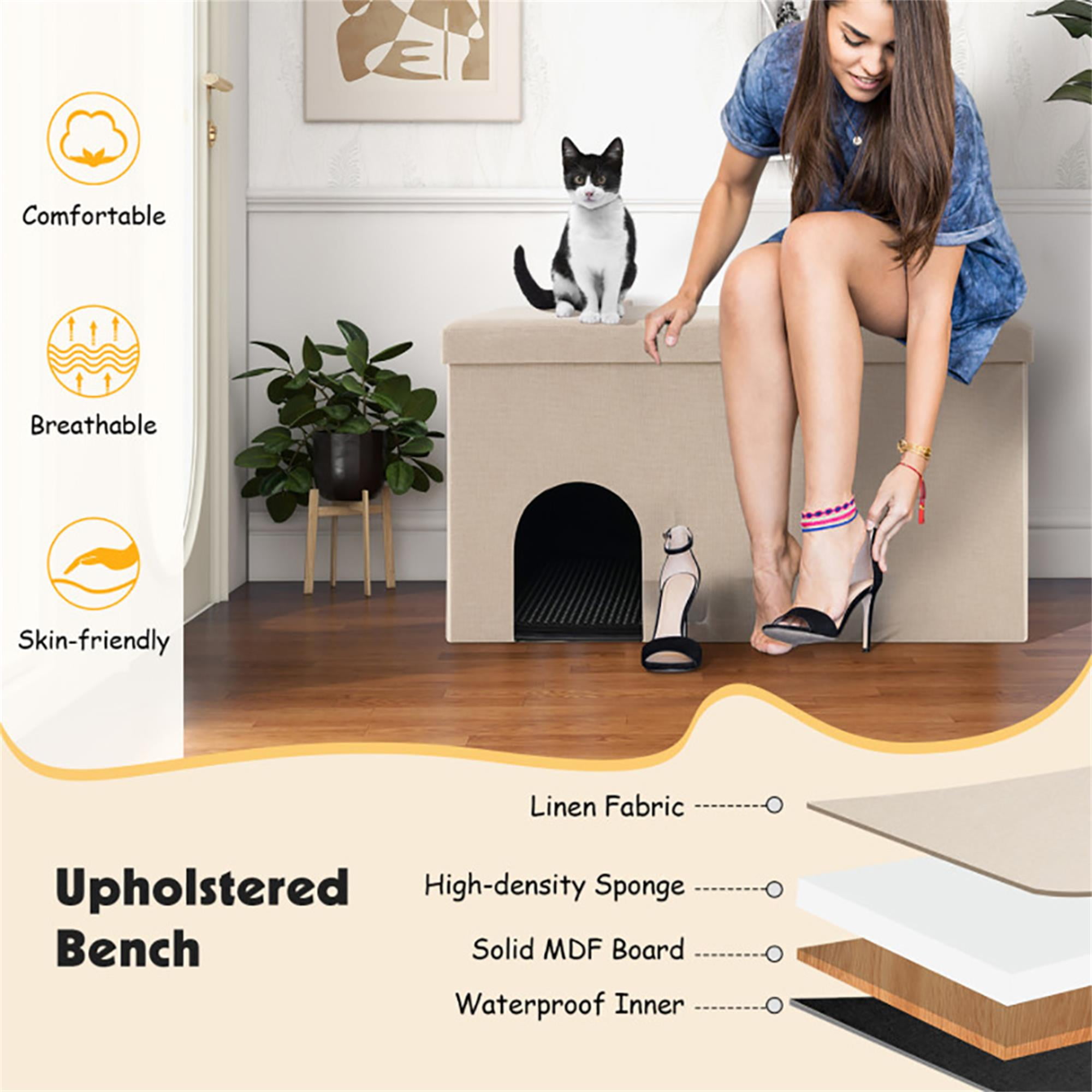resenkos 35" Hidden Cat Litter Box Enclosure Furniture with Urine Proof Litter Mat, Pet House for Indoor Cats, Living Room Cat Condo Bed Cave, Beige