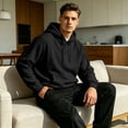 thumbnail image 5 of Hearthz Mens Hoodies Pullover Dropp Shoulder Long Sleeve Men's Sweatshirts and Hoodies Streetwear Oversized Winter Men's Fashion Hoodies & Sweatshirts with Pocket Black M, 5 of 6