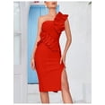 thumbnail image 2 of Women's One Shoulder Wedding Guest Dress Side Split Bandage Bodycon Midi Cocktail Club Dresses, 2 of 10