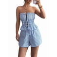 thumbnail image 2 of Women'S Elegant Tie Front Crop Top and Shorts Two Piece Summer Set Casual Chic Outfit Light Blue XL, 2 of 9