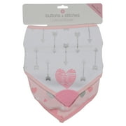 Buttons and Stitches 2 Pack Girls Bandana Bib with Heart and Arrow Print