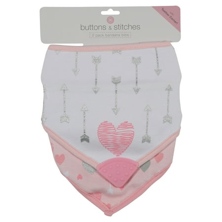 Buttons and Stitches 2 Pack Girls Bandana Bib with Heart and Arrow Print