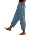 thumbnail image 4 of Linen Pants for Women Harem Pants Barrel Trousers Capris Pants Beach Slacks Beachwear Lightweight Pants Elastic Waist Trousers With Pockets Loose Fit Trousers Straight Leg Pants Breathable, 4 of 9