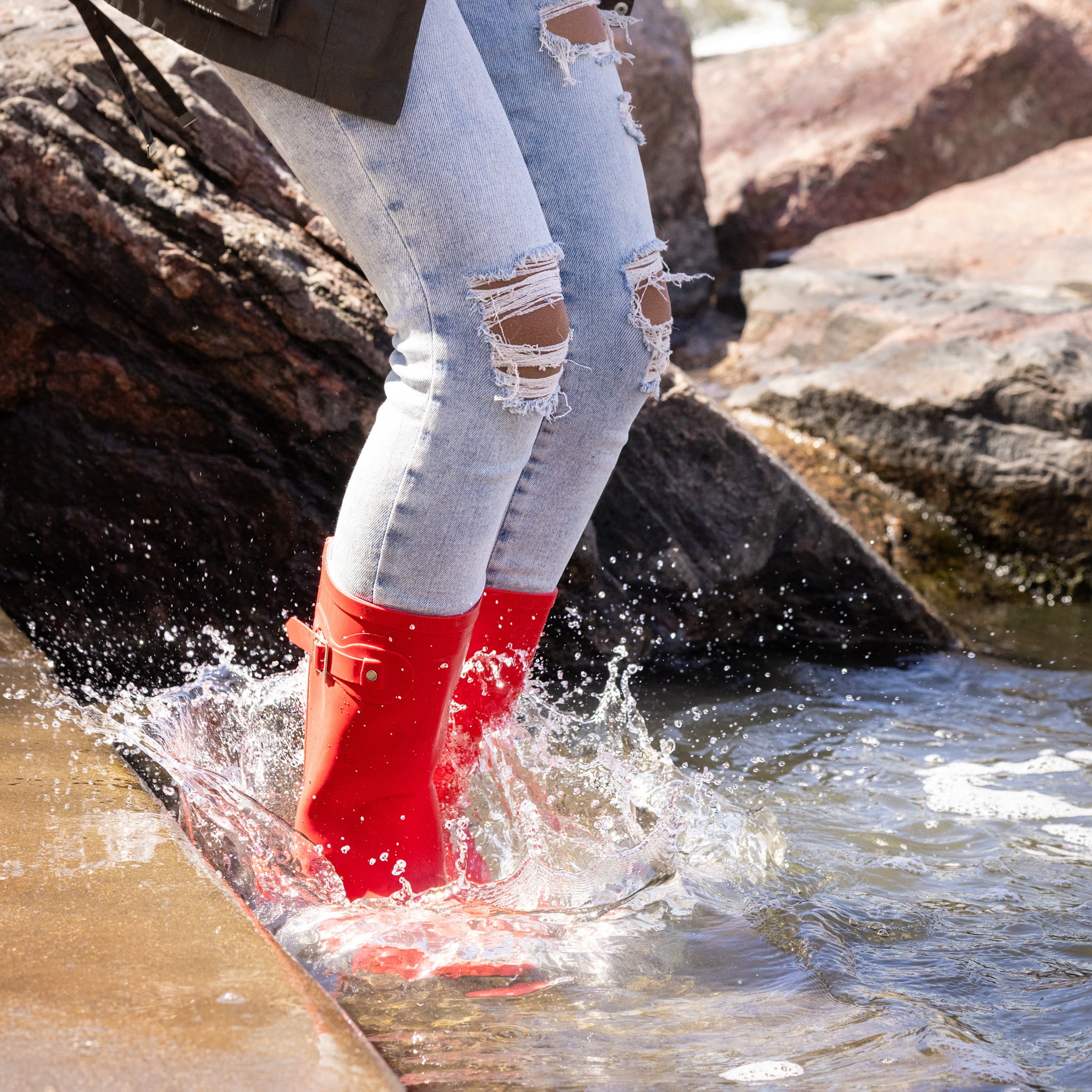 Norty Women's Hurricane Rain Boots – Waterproof Mid-Calf Length 11 inch Rubber Winter Spring and Garden Boots - runs a 1/2 size large