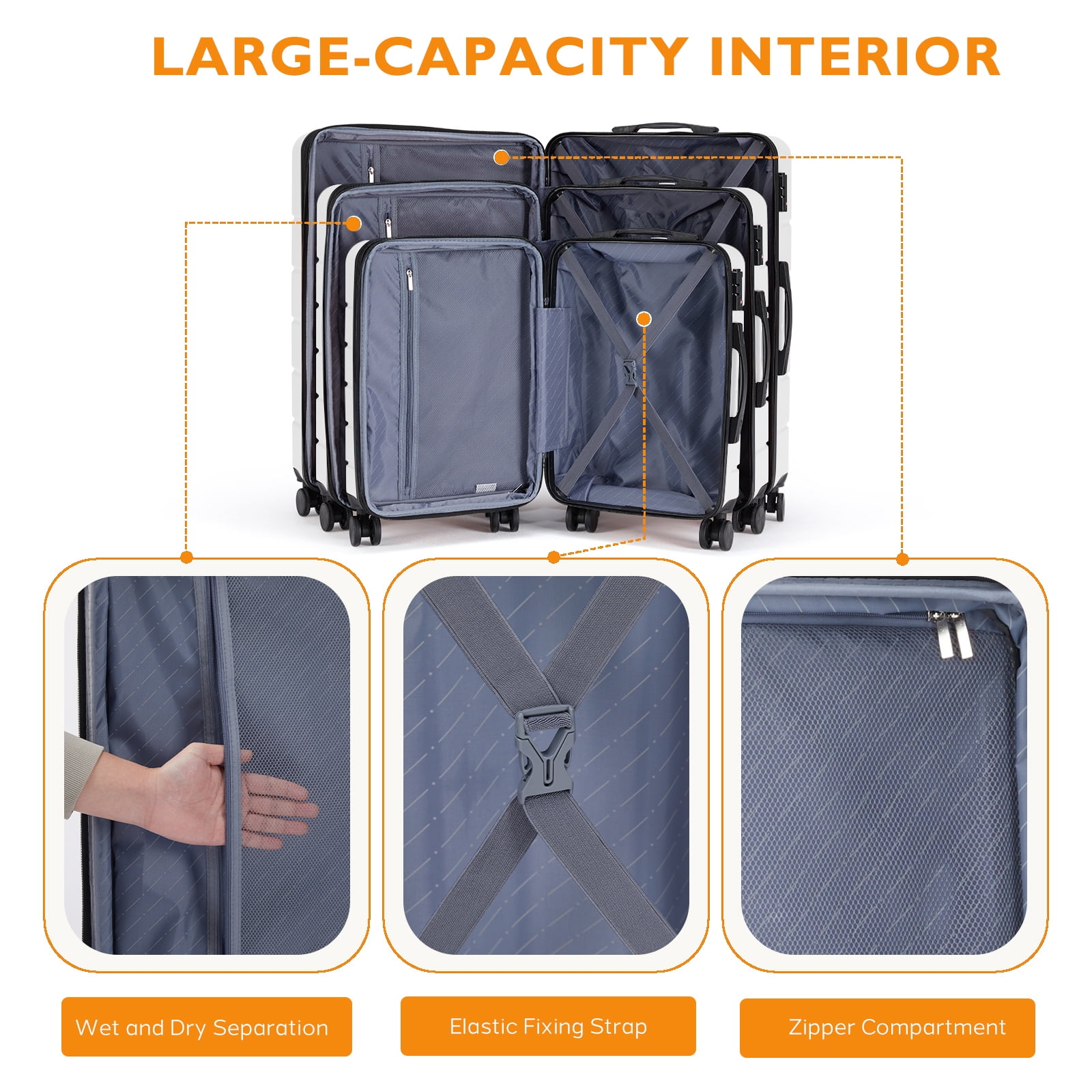 Aidoly 24 inch Lightweight Expandable Spinner Luggage with TSA Lock for Adult Teen, White