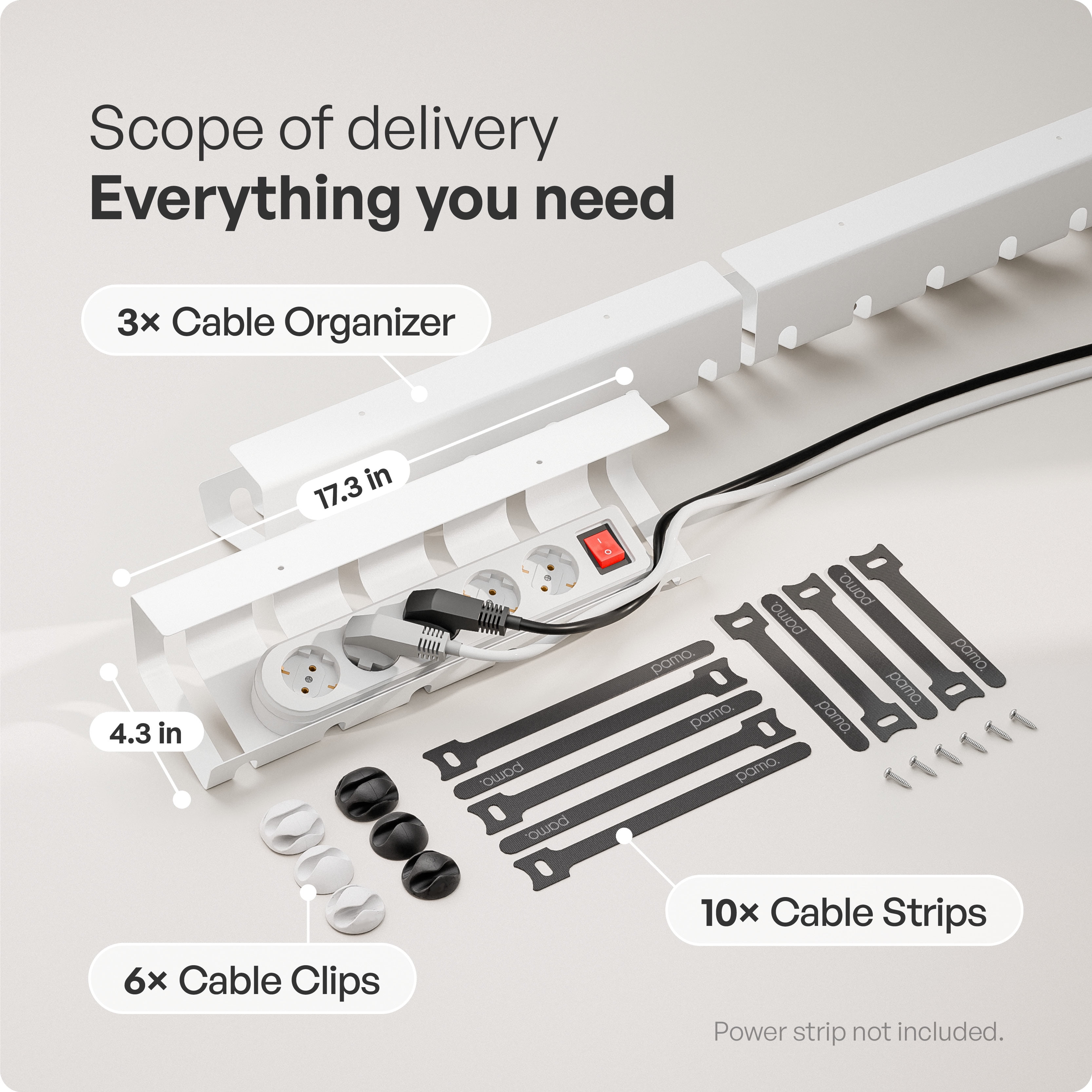 pamo Cable Management Under Desk for Easy mounting Under-Table I Set of 3 - with 10X Cable Ties I Desk Organizer for Office/Home Office Table Thoughtful Cable Tray Holder