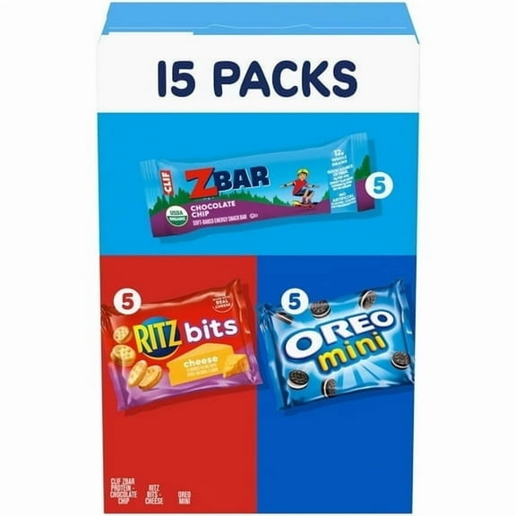 Zbar Snack Bars, RITZ Bits Crackers & OREO Mini Cookies, Variety Pack, 15 Snack Packs