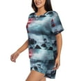 thumbnail image 2 of "Wukai Lighthouse in a Stormy Sea Women's Pajama Set - Short-Sleeve Top and Shorts with Elastic Waistband and Pockets for Loungewear, Yoga, and Casual Wear-X-Large, 2 of 8