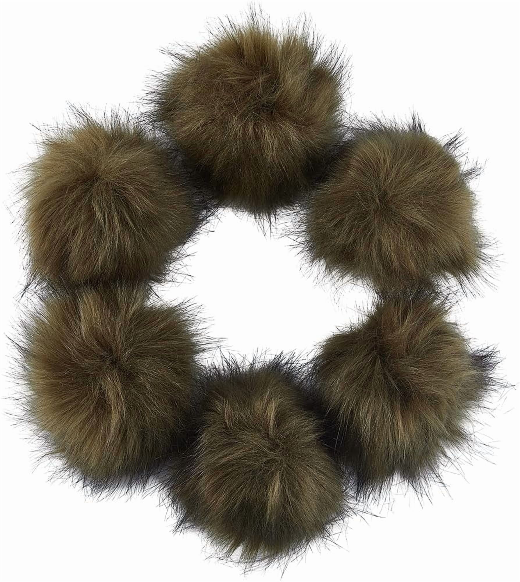 6Pcs Crochet Pom Poms Faux Fur Pompoms with Metal Snap Button 3.94