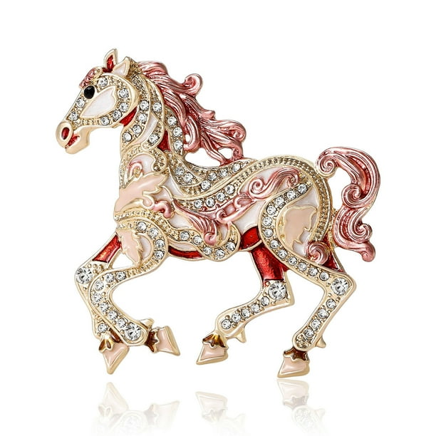 Broche con forma de caballo elegante para mujer, esmaltado, blusa de aleación