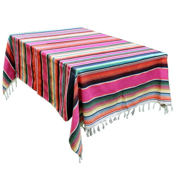 Mantel mexicano con borlas a rayas, 59 x 84 pulgadas, para decoraciones de bodas mexicanas, grande