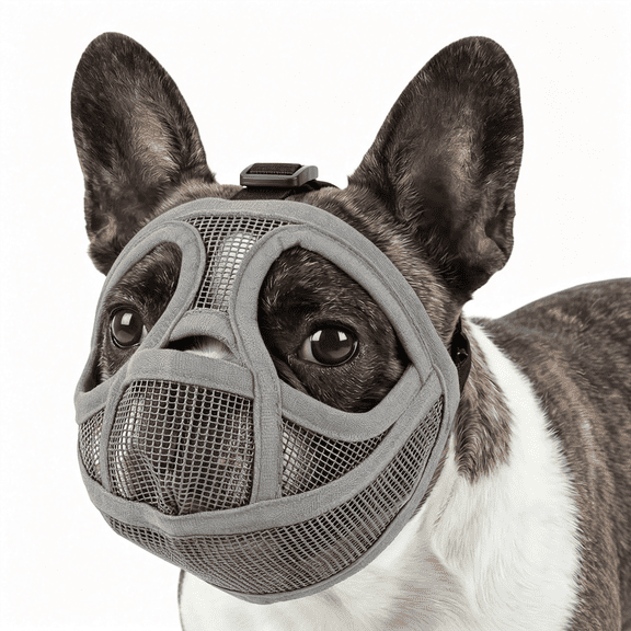 GASTROPOD Short Snout Dog Muzzle,Breathable Soft Mesh French Bulldog Muzzle for Flat Faced Dogs,Adjustable to Prevent Scavenging,Allow Grooming,Drinking &Amp; Panting with Tongue Out (Grey L)