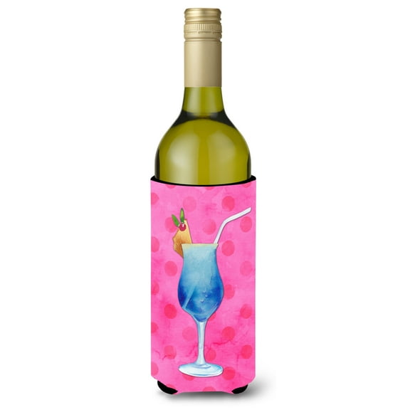 Carolines Treasures BB8234LITERK Summer Cocktail Pink Polkadot Wine Bottle Beverge Insulator Hugger  Wine Bottle