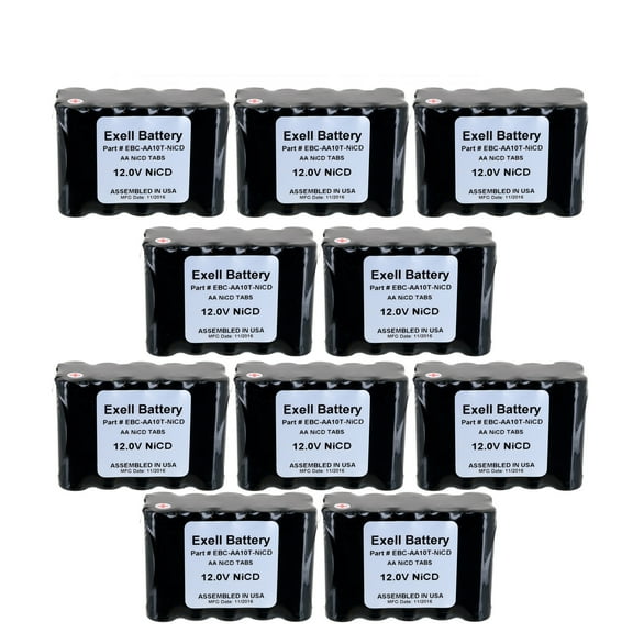 10pc Exell 12 V 1000 mAh (10xAA) NiCd Battery Pack w/ Tabs