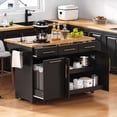 thumbnail image 1 of K&K 59.3" Kitchen Island with Storage 2 Pull Out Cabinet Organizers & Rubber Wood Drop Leaf, Rolling Kitchen Island with Trash Can Storage, Power Outlet, Spice & Towel Rack for Kitchen, Dining, Black, 1 of 12