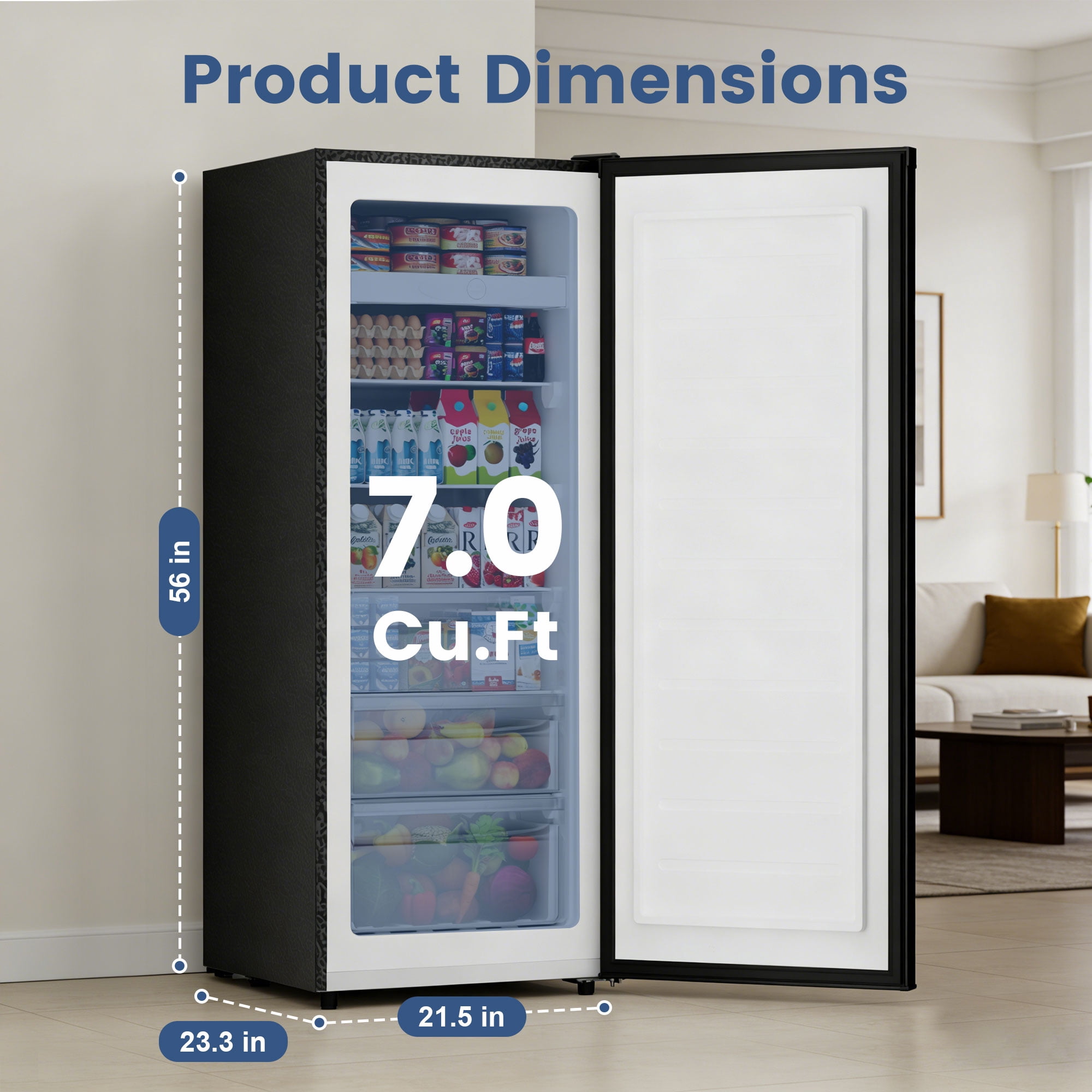 BANGSON 7.0 Cu.ft Upright Freezer,Convertible Upright Freezer/Refrigerator, Garage Ready Single Door Compact Freezer for Kitchen, Apartment, Office - Silver
