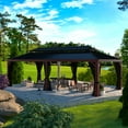 thumbnail image 2 of VEIKOUS 24' x 14' Outdoor Hardtop Gazebo, Aluminum Wood Grain Gazebo w/Double Roof for Patio, Garden, 2 of 19