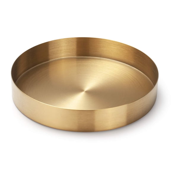 IVAILEX Bandeja redonda dorada de acero inoxidable para joyas, maquillaje, vela, bandeja decorativa (7 pulgadas)