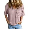 thumbnail image 1 of RKSTN Womens Tops Solid Color Fashion Short Sleeve V Neck Shirts Oversized Knitted Loose Fit Versatile Pleated Tops with Pockets, 1 of 3