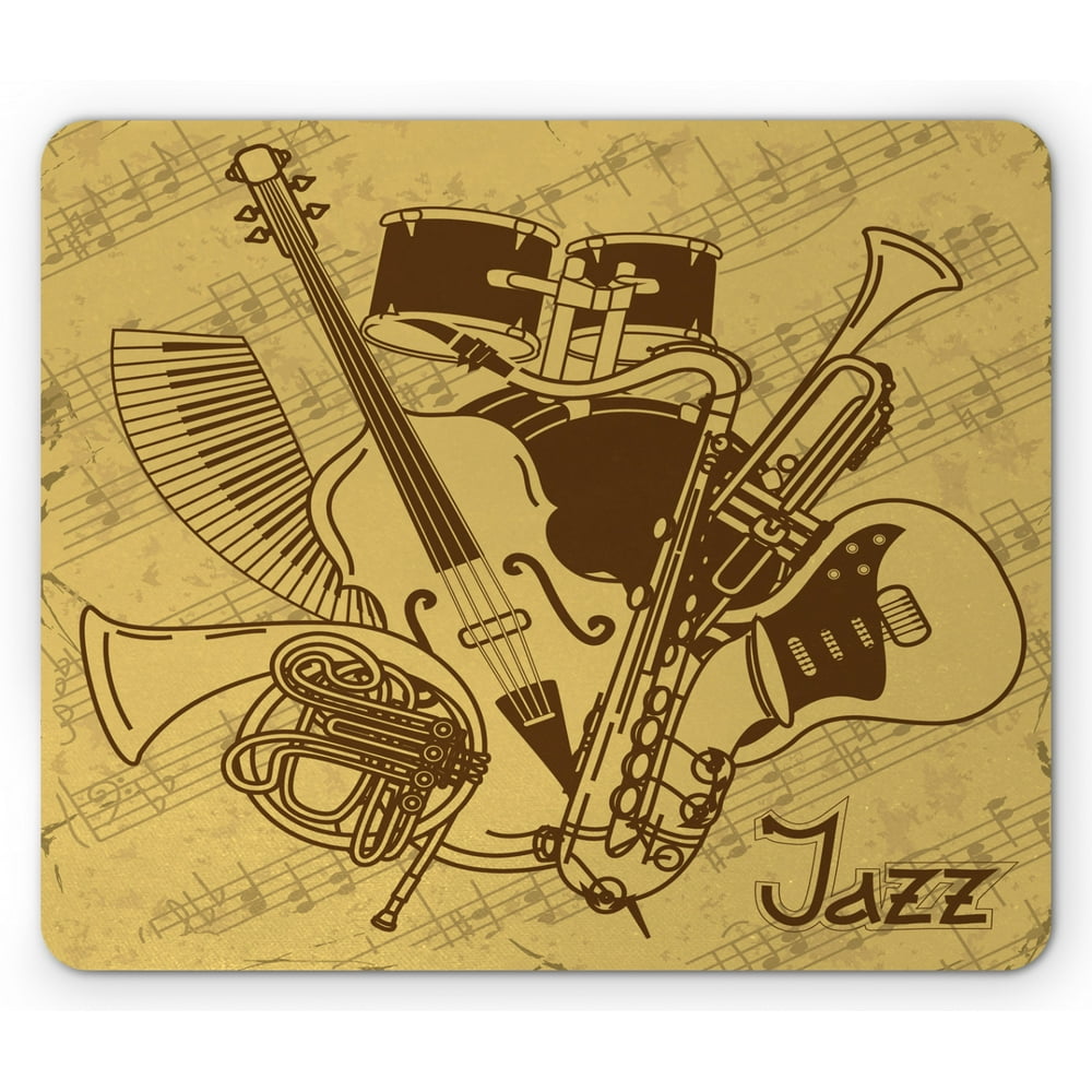 Music Mouse Pad, Jazz Music Equipments with Vintage Background Retro
