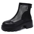 thumbnail image 3 of Botas blancas de tacón alto para mujer, botas hasta el tobillo con cremallera y malla hueca de cuero, 3 of 5