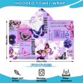 thumbnail image 2 of Purple Butterfly Flower Text Pattern Hooded Bath Towel，60"x35" for Ages 3 To 12 Kids, Quick Dry Lightweight Soft Microfiber Hood Beach Towel Cover Up for Kids, 2 of 7