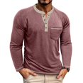 thumbnail image 2 of Men's Long Sleeve Henley Shirts Thermal Fall Casual Work Button T-Shirt with Pocket Deep Red 3XL, 2 of 5