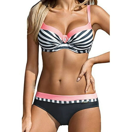 Pink Bathing Suit - SAYFUT Fashion Women Push Up Two Piece Bikini Set Swimsuit Padded Swimwear Bathing Suit