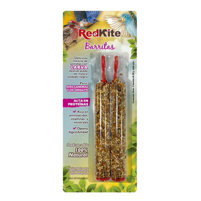 RedKite Barrita de Semillas con Larva Deshidratada de Mosca Soldado para Aves Canoras y de Ornato Contiene 2 piezas