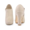 thumbnail image 5 of BLISSFUL STEP Round Toe Platform Block Heels Ankle Booties for Women Beige 5.5, 5 of 6