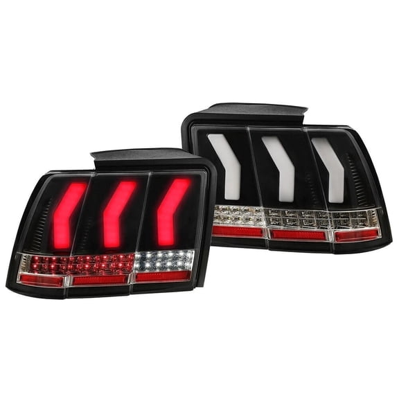 For 1999-2004 Ford Mustang Sequential Signal LED Tail Lights w/ Red Tube Black