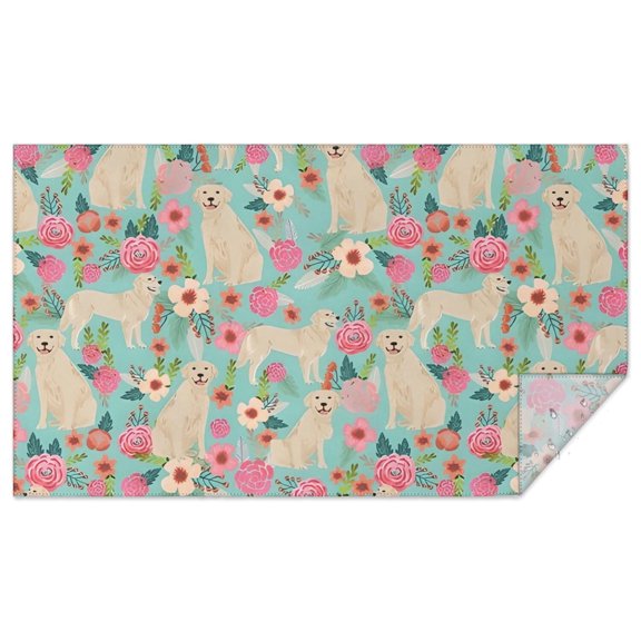 Golden Retriever Dog and Flowers Rectangle Tablecloth 60"x102",Waterproof Polyester Rectangle Table Cloth, Wipeable Spillproof Polyester Tablecloth for Dining, Camping, Indoor and Outdoor