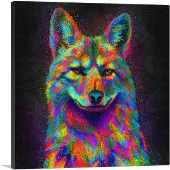 ARTCANVAS Coyote Colorful Animal Canvas Art Print - Size: 18" x 18" (0.75" Deep)