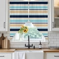 thumbnail image 6 of Khaki Striped Swag Valances for Windows 2 Pack, Kitchen Window Curtains 36 Inch Length, Navy Blue Farmhouse Stripes Modern Abstract Art Privacy Swag Curtains for Living Room/Bathroom 36"x36", 6 of 8