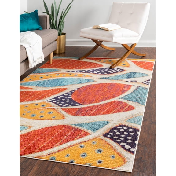 Unique Loom Crab Positano Rug Rust Red/Beige 4' 1" x 6' 1" Rectangle Geometric Beach/Nautical Perfect For Living Room Bed Room Dining Room Office