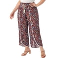 thumbnail image 4 of Plus Size Pant for Women Split Elastic Waist Flowy Striped Wide Leg Pants 2X Brown Red, 4 of 6