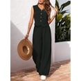 thumbnail image 4 of Women'S 2 Piece Outfits Linen Vest Waistcoat Dressy Casual Sets Wide Leg Pants Suits Black S, 4 of 5