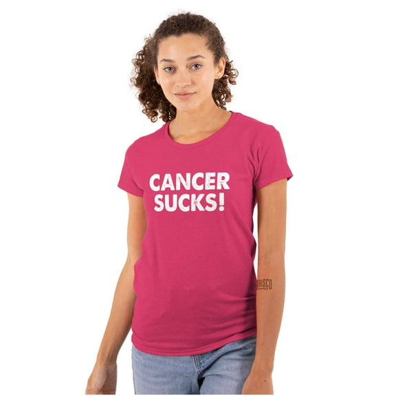 Cancer Sucks Breast Awareness Quote Womens Slim Fit Graphic Tee Brisco Brands S