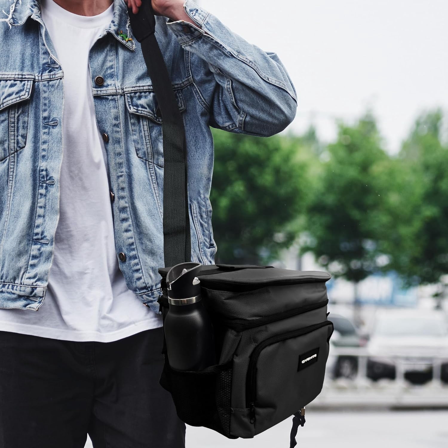 OVENTE Collapsible Soft Cooler Bag, Insulated Lunch Bag with Double-Deck Leakproof Compartments, Waterproof Exterior, Portable for Work, Travel, Beach, Camping and Road Trips, Black CCBI024B