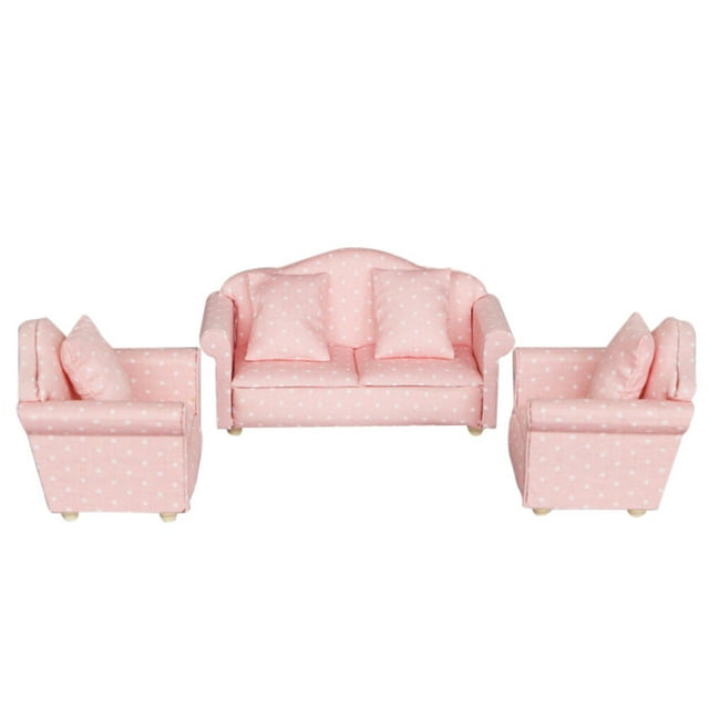 KAKOWELY Sofá de casa de juegos de 3 piezas, mini sofá, accesorios de casa de juegos, decoración de sofá con almohada