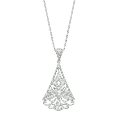 1/5 ct Diamond Filigree Fan Pendant Necklace in Sterling Silver