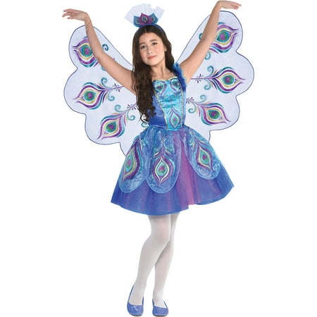 Pretty Peacock Costume for Girls, Size Small, With Dress, Wings, and