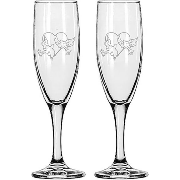 Gifts Infinity® Wedding Interlock Hearts Champagne Flutes Set of 2 Toasting Glasses (Heart with Dove)