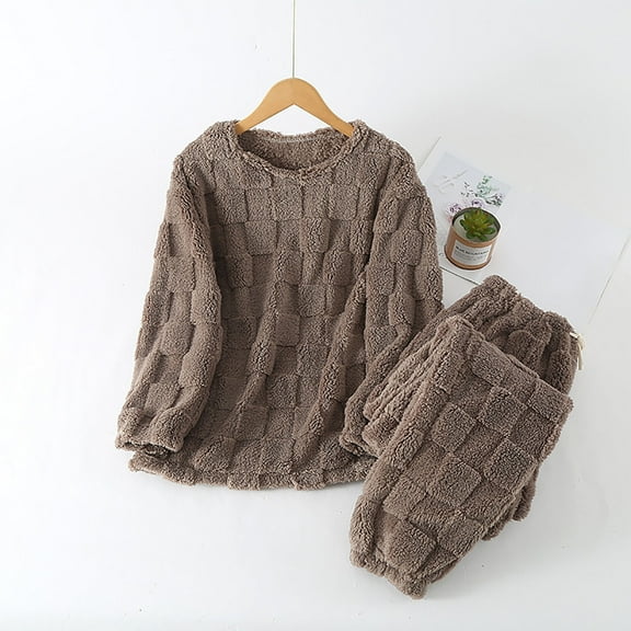 Fewfanhot Lounge Sets for Women Fluffy Pajamas Set Soft Comfy Fleece Pj Set 2 Piece Loungewear Winter Warm Sleepwear