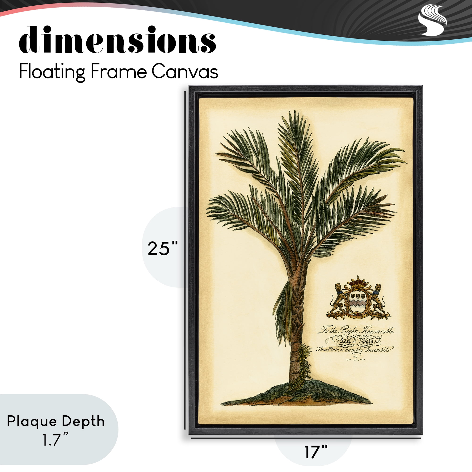Stupell Industries Vintage Colonial Palm Black Framed Floater Canvas Wall Art, design by Vision Studio
