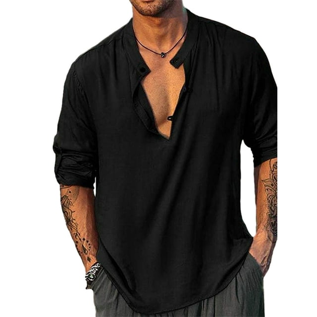 Faithtur Men's Casual Henley Shirt, Solid Color Short Sleeve Button-Down Loose Tops Summer Daily T-Shirts