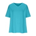 thumbnail image 5 of pstuiky T-Shirts Shirts for Women, Women Top Cotton Belted Short Sleeve V-Neck Top Solid Color Loose Half Sleeve T-Shirt Summer Top Leisure Sky Blue XXL, 5 of 6